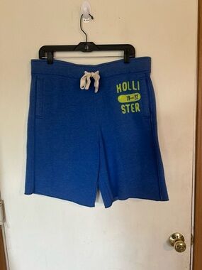 Hollister Men's Large Blue Drawstring Sweatshorts with Neon Accent